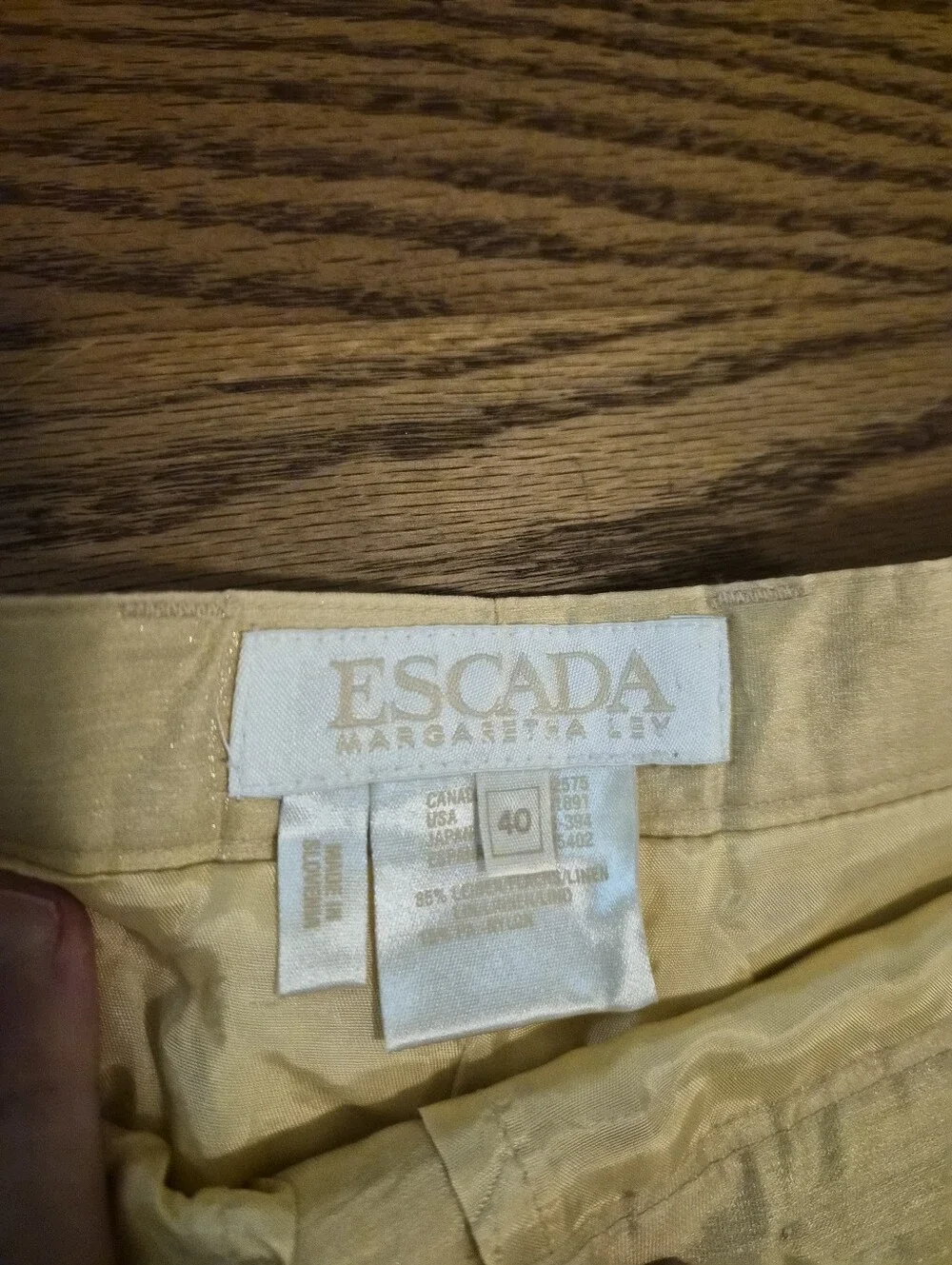 Escada By Margaretha Ley Gold Linen Vintag Double-Breasted Blazer & Trousers Set